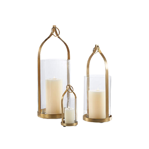 Aluminium <b>Gold</b> Color Hanging <b>Lantern</b> With Glass Chimney Set Of Three Different Sizes <b>Lantern</b> For Home Decor - Product Image 1