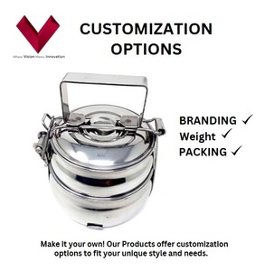 Vente en gros D-Mark Boîte à lunch indienne ronde en acier inoxydable à deux niveaux, portable à 2 compartiments de qualité alimentaire 7x2 pour l'école - Product Image 3