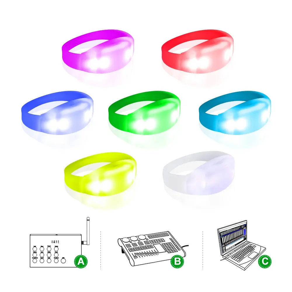 Gelang konser bando acara Pulsera kustom dekorasi Halloween Radio kontrol Rfid Gelang LED berkedip Logo Dmx