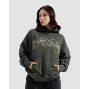 Sweat à capuche à motif uni, effet vieilli et délavé, 100% coton French Terry, techniques de sérigraphie et broderie, style Hip-Hop, lourd, avec fermeture éclair - Product Image 5