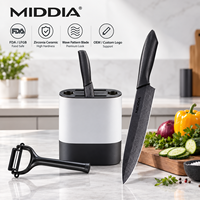 MIDDIA 4-delige ecovriendelijke keramische keukenmessenset met zwarte kunststof handgrepen, 6-inch koksmes, 5-inch Santoku-mes