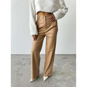 Pantalon palazzo droit en cuir beige pour femmes - Product Image 5