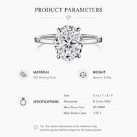 Bague en Moissanite 3 carats, couleur D, VVS1, argent sterling 925, solitaire, bagues de fiançailles, bijoux d'anniversaire, cadeau pour femme