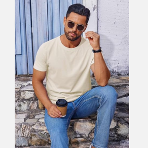 Camiseta básica clásica informal de verano con cuello redondo de manga corta lavada de secado rápido transpirable de algodón 100% para hombre - Product Image 2