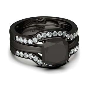 ชุดแหวนแต่งงานเงินสเตอร์ลิงทรงคุชชั่นสีดำเจลิยา - Product Image 2