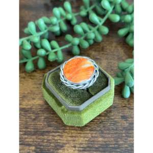 Bague en argent sterling avec turquoise et coquille d'ormeau épineux, faite à la main par des artisans Navajo, taille 10.25, bijoux fins géométriques - Product Image 3