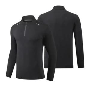 Activewear raya reflectante logotipo personalizado Quater cremallera camiseta en blanco hombres camisa de manga larga para hombres cremallera camiseta - Product Image 5