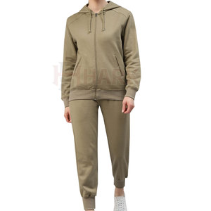 Vente en gros de survêtements d'hiver solides et décontractés en toile 100% coton à séchage rapide pour femmes à manches longues - Product Image 1