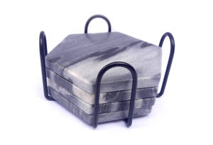 Ensemble de dessous-de-verre décoratifs pour table à thé et à café, en marbre gris naturel CSW-1606, forme octogonale, écologique, de qualité supérieure, émaillé - Product Image 6