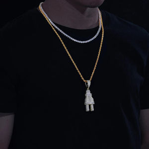 Men's Iced Out Bling Bling Lab Grown Diamond Plug Pendant <b>Necklace</b> Charm Pave Baguette 925 <b>Sterling</b> <b>Silver</b> Hip Hop Jewelry - Product Image 5