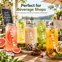 Nouvelles canettes populaires en plastique PET transparent avec couvercles, bocaux transparents pour boissons (café glacé, thé aux perles, soda), logo personnalisé disponible