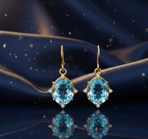 Pendientes de Topacio Azul de 10*14 mm con Circonita Cúbica para Mujer, Plata de Ley 925, Chapado en Oro de 18K, Joyería de Piedras Preciosas Colgantes, Regalo - Product Image 3