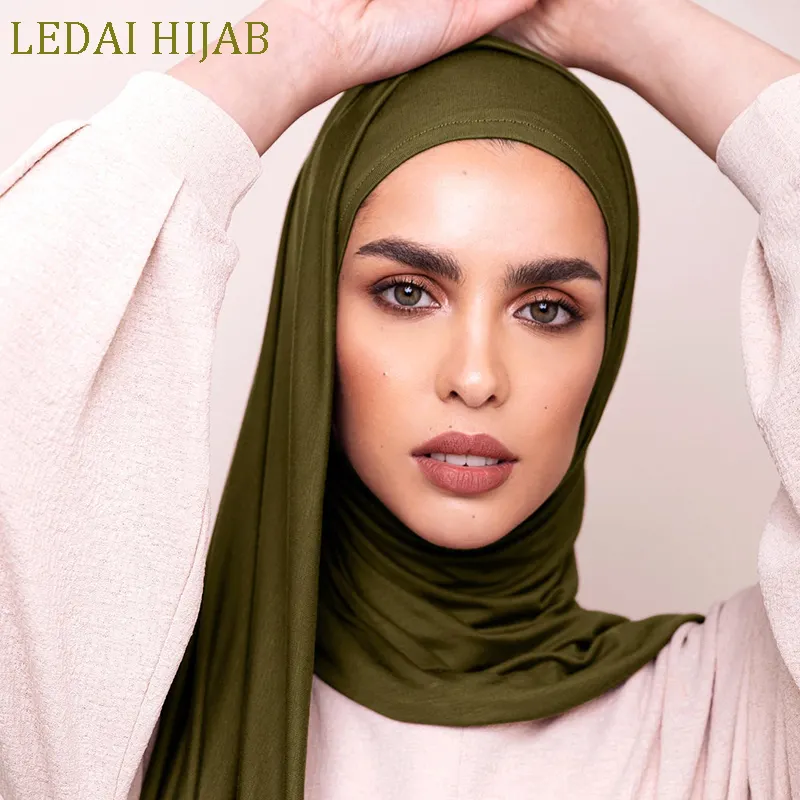 Cao Cấp Co Giãn Jersey Hijab Hồi Giáo Phụ Nữ Headscarf Một Vòng Ngay Lập Tức Khăn Hijab OEM Dịch Vụ Sản Phẩm Hồi Giáo 10 Pcs Màu Sắc Đồng Bằng