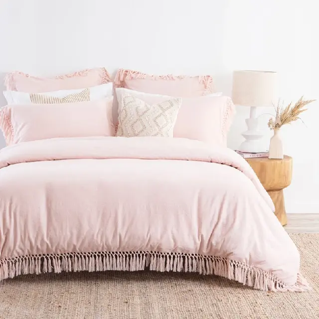 गुलाबी किनारे 100% कार्बनिक कपास duvet दिलासा तकिया हस्तनिर्मित फैशन शैली मौजूदा सजावट GOTS प्रमाण पत्र के साथ बिस्तर सेट