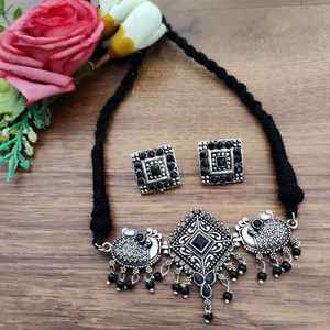 Collar de Gargantilla oxidado con pendientes, conjunto de joyería Bohemia para mujer, ideal para Sari, Kurti, aspecto indooccidental y festivo - Product Image 3