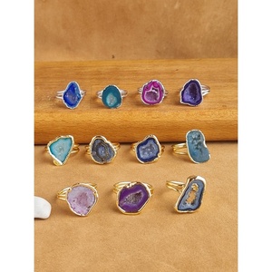 Trendy <b>Boho</b> Fashion <b>Ring</b> Gold and Silver Plated with Colorful Natural Agate Stones for Resale - Product Image 1