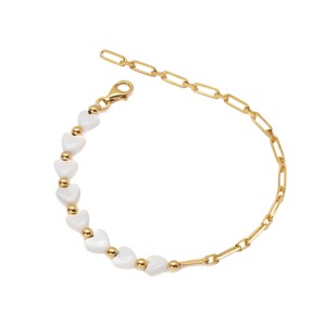 Heart Shape Mother of Pearl Stone With <b>Ball</b> Paperclip Chain Charm <b>Bracelet</b> Wholesale 925 Sterling Silver Fine Jewelry for Women - Product Image 1