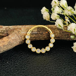 14K Solid Gold Bezel Set Minimalist Diamond Daith Clicker Fine Jewelry. - Product Image 4