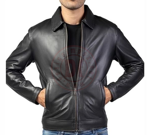 Blouson de moto en cuir personnalisé pour homme avec col montant et logo frontal, chauffant et respirant pour l'hiver - Product Image 2