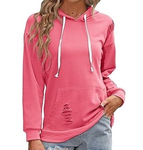 Ropa informal transpirable Diseño personalizado de moda Mujeres Sudaderas con capucha desgastadas Terry Blended Venta caliente Raw Edge Sudadera con capucha desgastada - Product Image 5