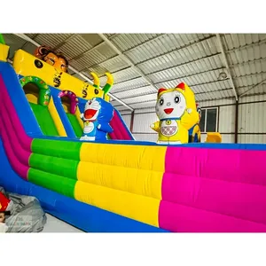 Aire de jeux gonflable extérieure sur le thème de la girafe, château gonflable commercial avec double toboggan, équipement d'amusement en PVC - Product Image 4