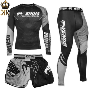 ชุดกีฬา MMA 3 ชิ้นสําหรับผู้ชาย รวมถึงเสื้อยืด Rashguard และกางเกงขาสั้นสําหรับการฝึกอบรมยิมมวยไทย BJJ คิกบ็อกซิ่ง - Product Image 6
