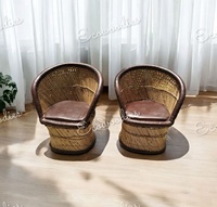 Ensemble de 2 chaises Sarkanda modernes en bambou naturel écologique faites à la main pour salon, chambre, jardin, balcon, parc