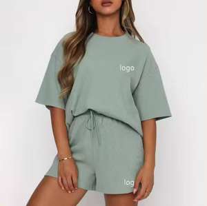 Conjuntos de Camisetas y Pantalones Cortos de Tallas Grandes Personalizados, Ropa Urbana Informal, Conjunto de Camiseta y Pantalones Cortos Holgados para Mujer - Product Image 3