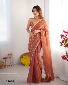 Exportation indienne qualité dernière tenue de créateur haute sur demande magnifique mousseline de soie avec tissé Chex Saree exportateur mondial - Product Image 3