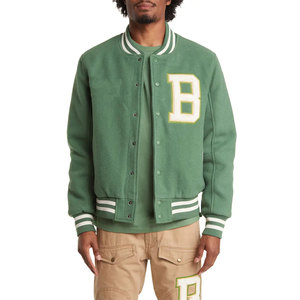 Chaqueta Varsity de Lana Verde para Hombre, con Logotipo B Bordado, Estilo Urbano, Ecológica, Transpirable, Corte Regular, Cuello Alto - Product Image 1