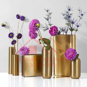 Macetas de cilindro decorativas de Metal para el hogar, hoteles y restaurantes, jarrón redondo cilíndrico, atractivo jarrón de brotes de Metal chapado en oro - Product Image 4