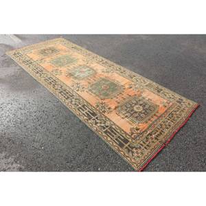 Tapis Vintage en Laine Turque 4x11ft Classique Orange Vert Patchwork Design pour Décorations de Salon Technique de Tissage Plat Latex - Product Image 2