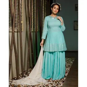 Ensemble de costume pour femme en rayonne turquoise avec col Gotta - Product Image 2