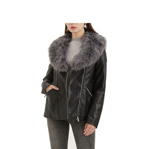 Veste en cuir personnalisée de haute qualité pour femmes avec col en fourrure Manteau en cuir pour femmes au design réversible et imperméable - Product Image 1