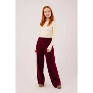 Pantalones de punto color burdeos al por mayor con cintura acanalada y cintura alta, transpirables y de pierna ancha - Product Image 6