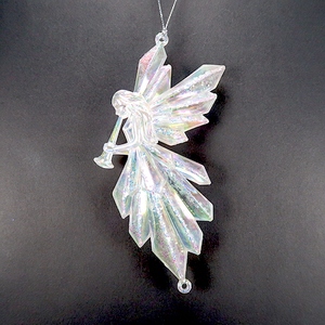 ของตกแต่งบ้านแบบแขวนสำหรับคริสต์มาสและปีใหม่ ขายส่ง รูปทรงนางฟ้า 2 มิติ ทำจากอะคริลิคเคลือบสีเบจมุกใส พร้อมแตร - Product Image 5