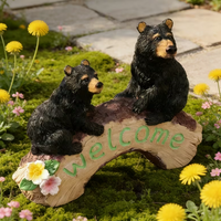 Statue de jardin en résine en forme d'ours noir, panneau de bienvenue pour la famille, figurine d'ours pour décoration extérieure