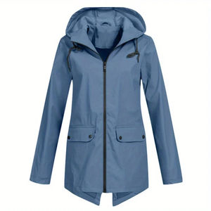 Veste coupe-vent d'hiver pour femmes à capuche zippée coquille extérieure douce résistant à la pluie manteau de randonnée motif solide teint uni - Product Image 2