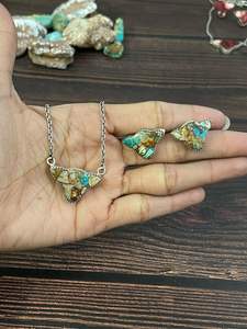 สร้อยคอสตรีทำด้วยมือที่สวยงามเงินสเตอร์ลิงคิงแมนสีแดงดอกกุหลาบดอกดาเลียสีขาวควายดอกกุหลาบเทอร์ควอยซ์ - Product Image 6