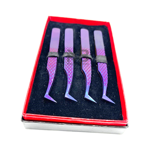 Pinzas de extensión de pestañas con agarre de diamante de punta afilada de volumen ruso profesional Acero inoxidable japonés Color púrpura mate - Product Image 1