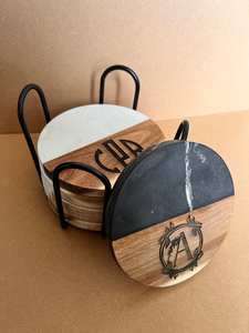 Handmade Durable Polished Modern Marble and Wood <b>Drink</b> <b>Coasters</b> for Coffee Tea and Table Protection - Product Image 2