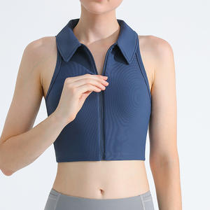 Top Corto con Cuello Polo y Cierre para Mujer, Top Deportivo Ajustado de Algodón Acordonado - Product Image 6