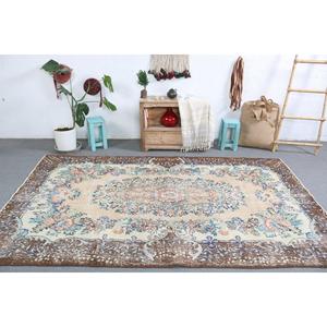 พรมตุรกีวินเทจขนาด 5.4x9.1 ฟุต พรมขนาดใหญ่ พรมลายทางสีน้ำตาล - Product Image 1