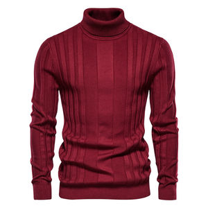 Pull-over en tricot décontracté à col haut pour hommes, nouveau style de sous-couche chaude, couleur unie, décoration tissée, grande taille, hiver - Product Image 4