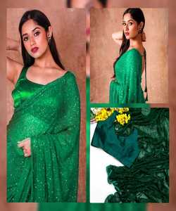 Sari indio de seda con encaje y estampado para mujer + Blusa, Prenda étnica, Último diseño, Sari para fiesta - Product Image 6