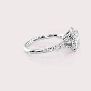 IGI Certified Cushion Cut Lab Grown Diamond Halo Engagement Ring with Pave Band in <b>Solid</b> 925 Sterling <b>Silver</b> - Product Image 4