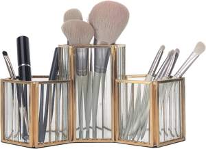 3-Slot Gold Metal <b>Makeup</b> Brush <b>Holder</b> Organizer Cosmetics Brushes Storage Vanity Desk Dresser for Bathroom Bedroom Pen <b>Holders</b> - Product Image 2