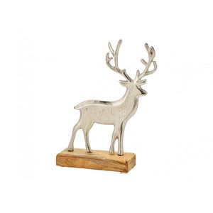 Figura de Reno Plateada con Base de Madera Marrón, Adorno Navideño para Decoraciones de Navidad - Product Image 1