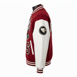 Veste universitaire premium pour homme 2025, corps en laine 450 GSM, manches en PU blanc, couleur marron, broderie en chenille, style sportif, veste universitaire - Product Image 5
