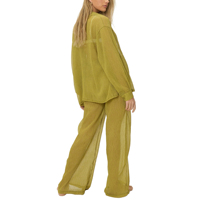 Chemises décontractées sexy à boutons ouverts et leggings en maille transparente pour femmes Ensembles deux-pièces à motif solide avec col montant